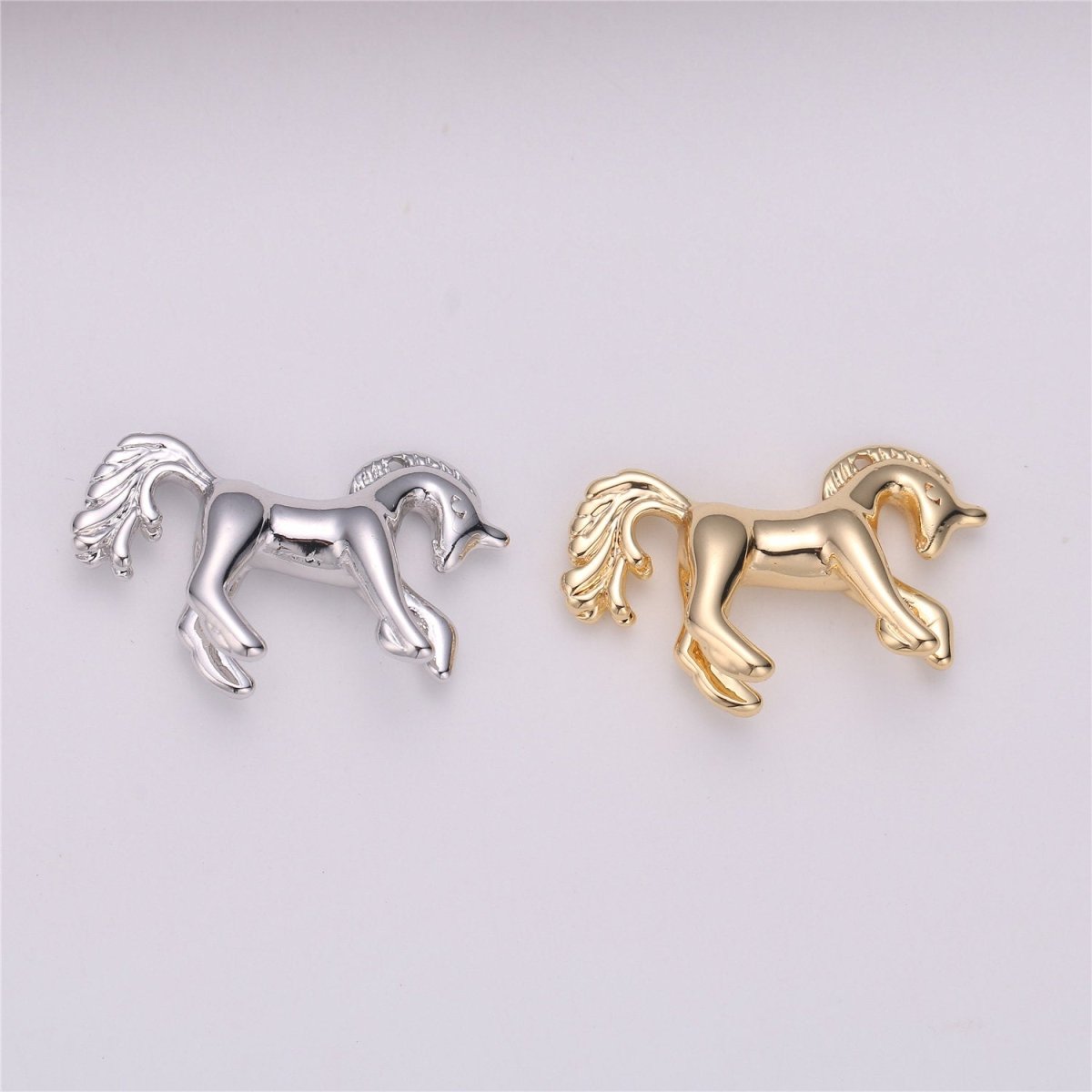 16K Gold Filled Stallion Horse Unicorn Multidimensional 3D Charm in Gold &amp; Silver | C527