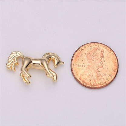 16K Gold Filled Stallion Horse Unicorn Multidimensional 3D Charm in Gold &amp; Silver | C527