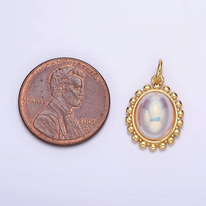 18K Gold Filled 19mm Iridescent Pearl Oval Dotted Outline Charm in Gold &amp; Silver | AC1441
