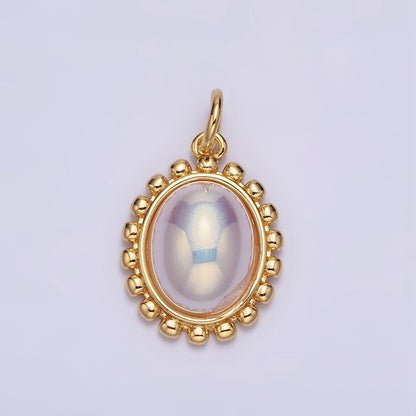 18K Gold Filled 19mm Iridescent Pearl Oval Dotted Outline Charm in Gold &amp; Silver | AC1441