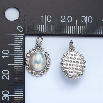 18K Gold Filled 19mm Iridescent Pearl Oval Dotted Outline Charm in Gold &amp; Silver | AC1441