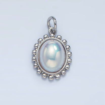 18K Gold Filled 19mm Iridescent Pearl Oval Dotted Outline Charm in Gold &amp; Silver | AC1441
