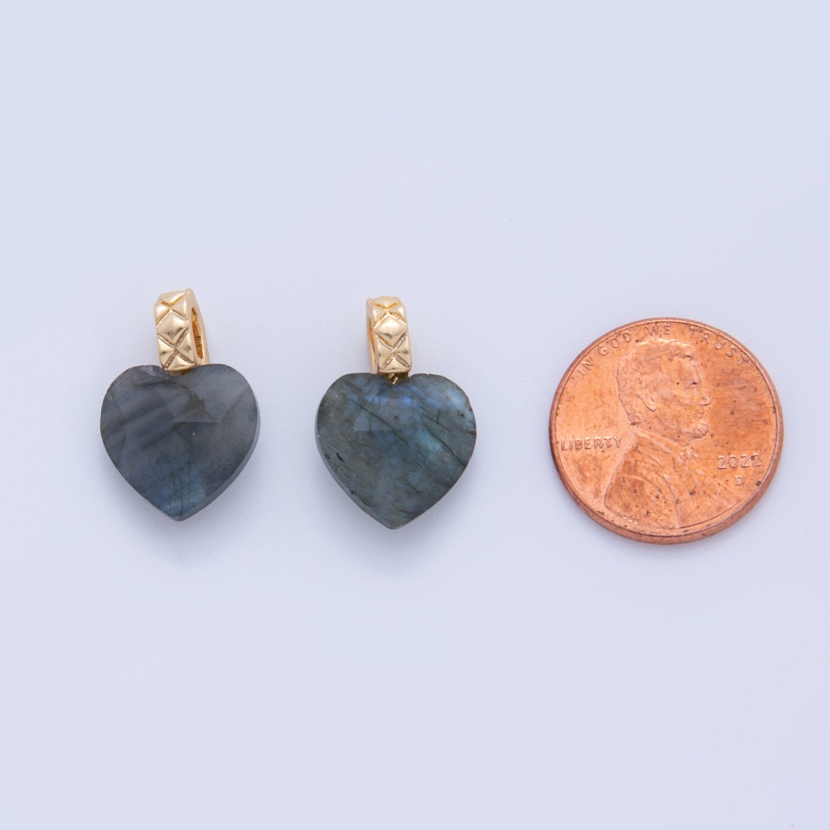 18K Gold Filled Labradorite Gemstone Heart Quilted Bail Pendant | AF352