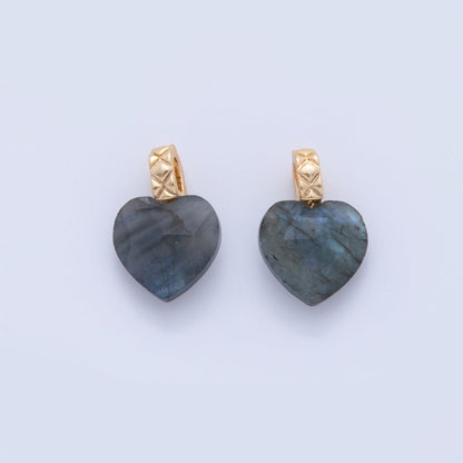 18K Gold Filled Labradorite Gemstone Heart Quilted Bail Pendant | AF352