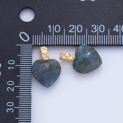18K Gold Filled Labradorite Gemstone Heart Quilted Bail Pendant | AF352
