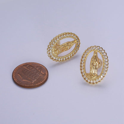 18K Gold Filled Lady Guadalupe Stud Earring with Clear Rainbow Cubic Zirconia V-102 V-103