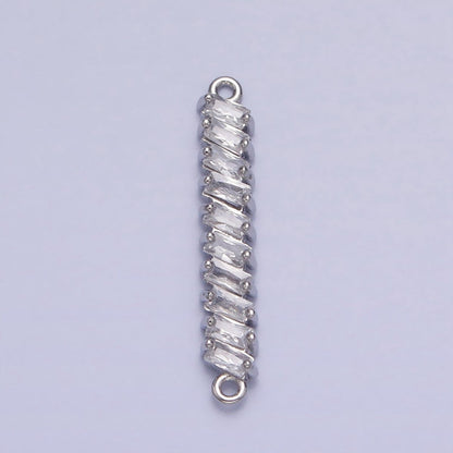 18K Gold Filled Leaning Clear Baguette Lined 23.3mm Connector in Gold &amp; Silver | Y-842