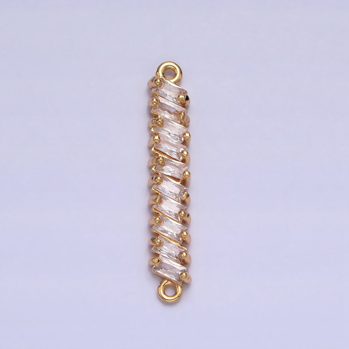 18K Gold Filled Leaning Clear Baguette Lined 23.3mm Connector in Gold &amp; Silver | Y-842
