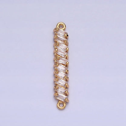 18K Gold Filled Leaning Clear Baguette Lined 23.3mm Connector in Gold &amp; Silver | Y-842