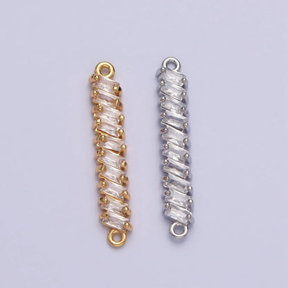 18K Gold Filled Leaning Clear Baguette Lined 23.3mm Connector in Gold &amp; Silver | Y-842
