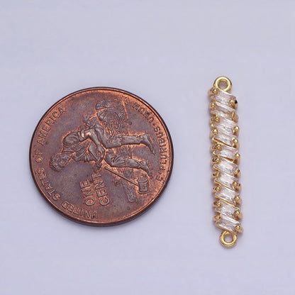 18K Gold Filled Leaning Clear Baguette Lined 23.3mm Connector in Gold &amp; Silver | Y-842