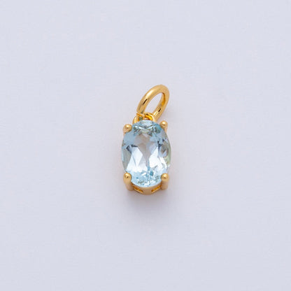 18K Gold Filled 8.8mm Light Blue CZ Oval Birthstone Charm | Charms-00330