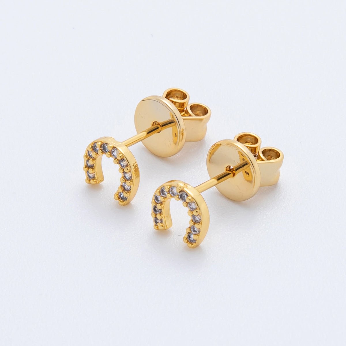 18K Gold Filled Lucky Horse Shoe Micro Paved Mini Studs Earrings | AJ178
