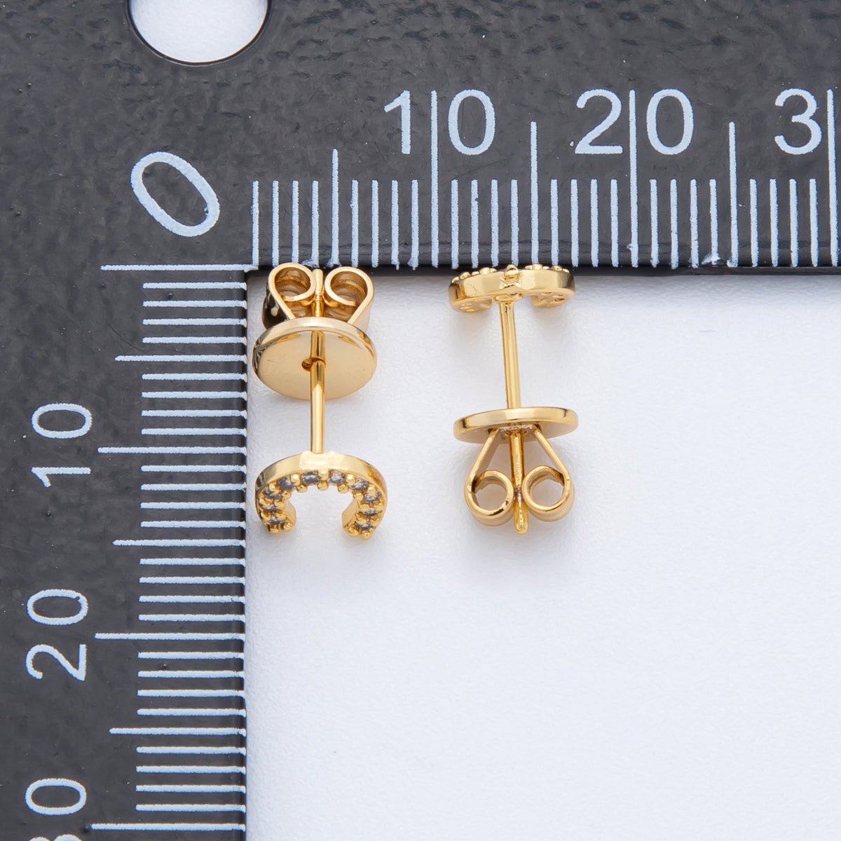 18K Gold Filled Lucky Horse Shoe Micro Paved Mini Studs Earrings | AJ178