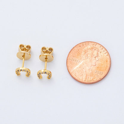 18K Gold Filled Lucky Horse Shoe Micro Paved Mini Studs Earrings | AJ178