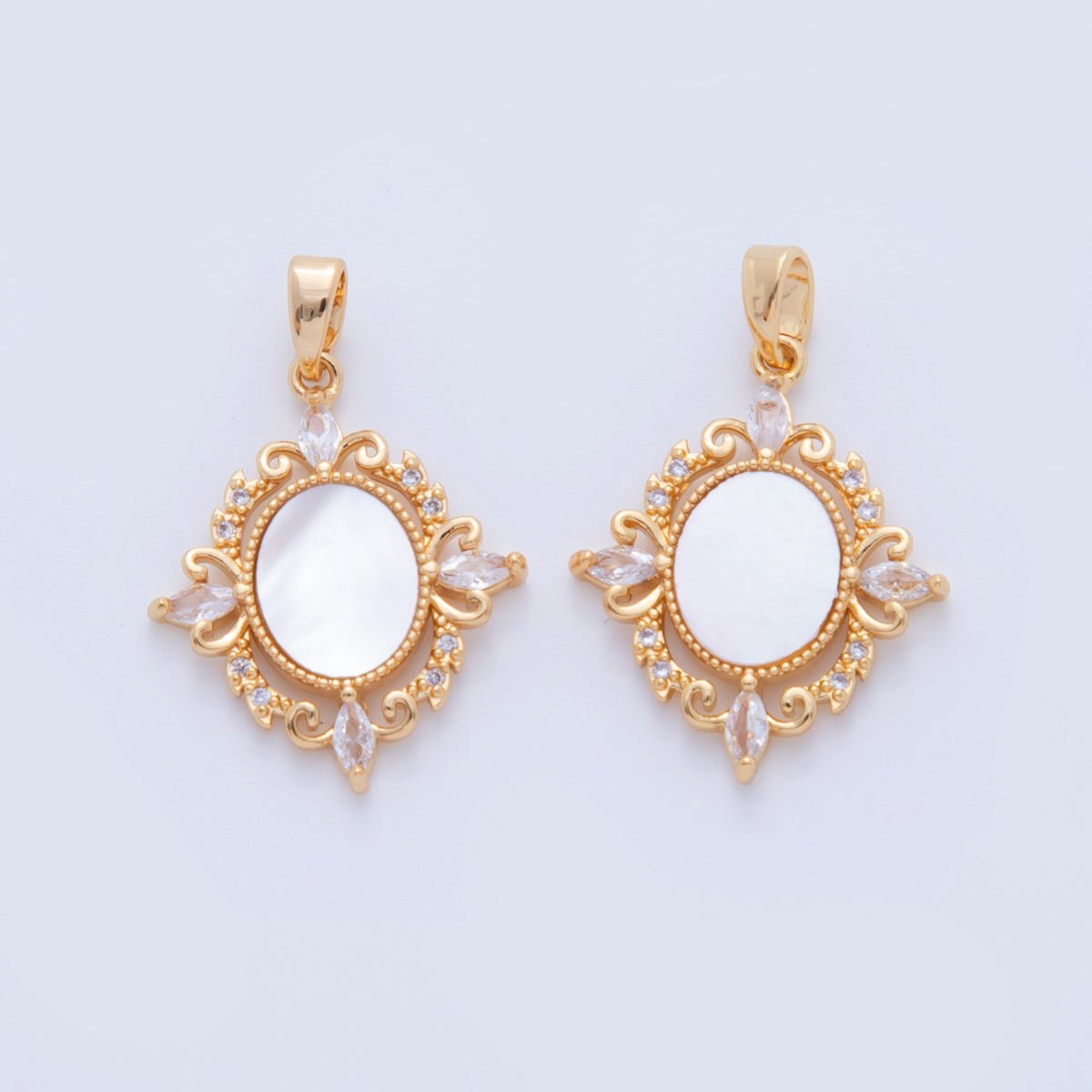18K Gold Filled Marquise CZ Shell Pearl Artisan Pendant | AH752