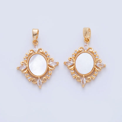 18K Gold Filled Marquise CZ Shell Pearl Artisan Pendant | AH752