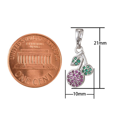 18k Gold Filled Micro Pave CZ Cherry Pendant Charm, Micro Pave CZ Cherry Pendant Charm, Gold Filled Fruit Pendant, For DIY Jewelry I-487 I-523