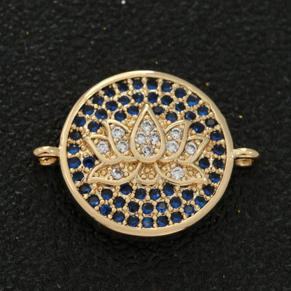 18k Gold Filled Micro Pave Lotus Charm Link Connector for Bracelet Necklace Component Y-375