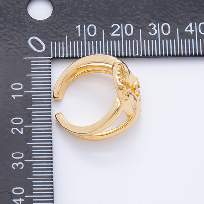 18K Gold Filled Micro Paved &amp; Baguette CZ Eclipse Loop Knot Open Ring | O109