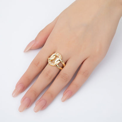 18K Gold Filled Micro Paved &amp; Baguette CZ Eclipse Loop Knot Open Ring | O109