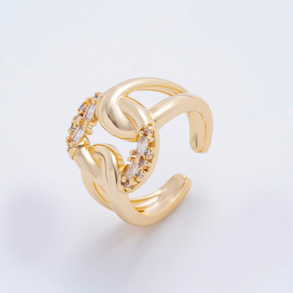 18K Gold Filled Micro Paved &amp; Baguette CZ Eclipse Loop Knot Open Ring | O109