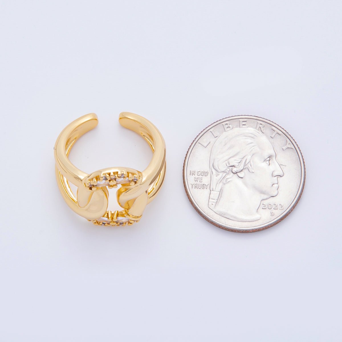 18K Gold Filled Micro Paved &amp; Baguette CZ Eclipse Loop Knot Open Ring | O109