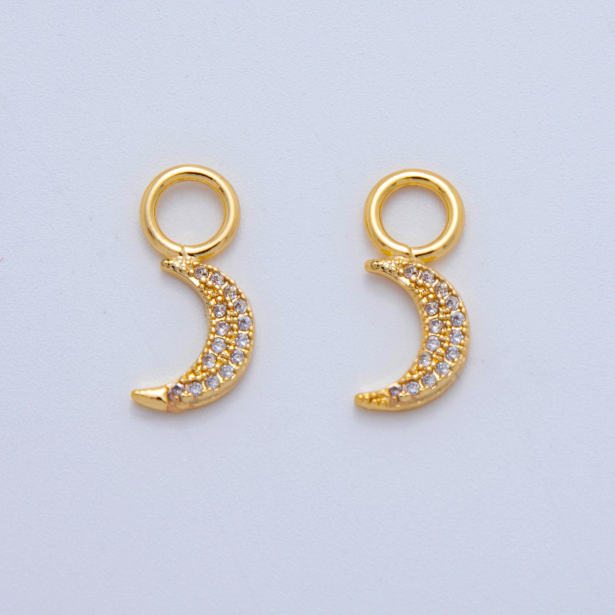 18K Gold Filled Micro Paved Celestial Crescent Moon Add-On Drop Earring Charm | AF774