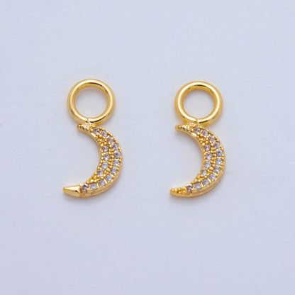 18K Gold Filled Micro Paved Celestial Crescent Moon Add-On Drop Earring Charm | AF774