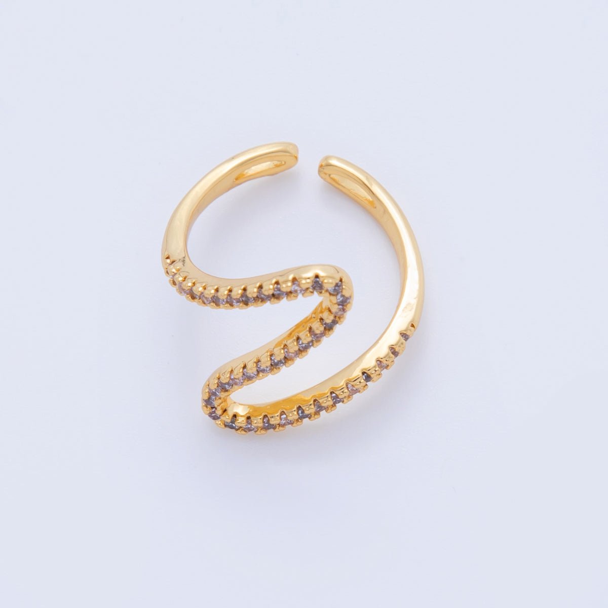18K Gold Filled Micro Paved Curve Wave Ring | O2022