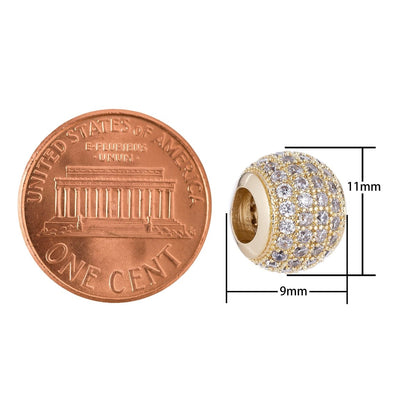 18K Gold Filled Micro Paved CZ 10mm Round Spacer Bead | B-001