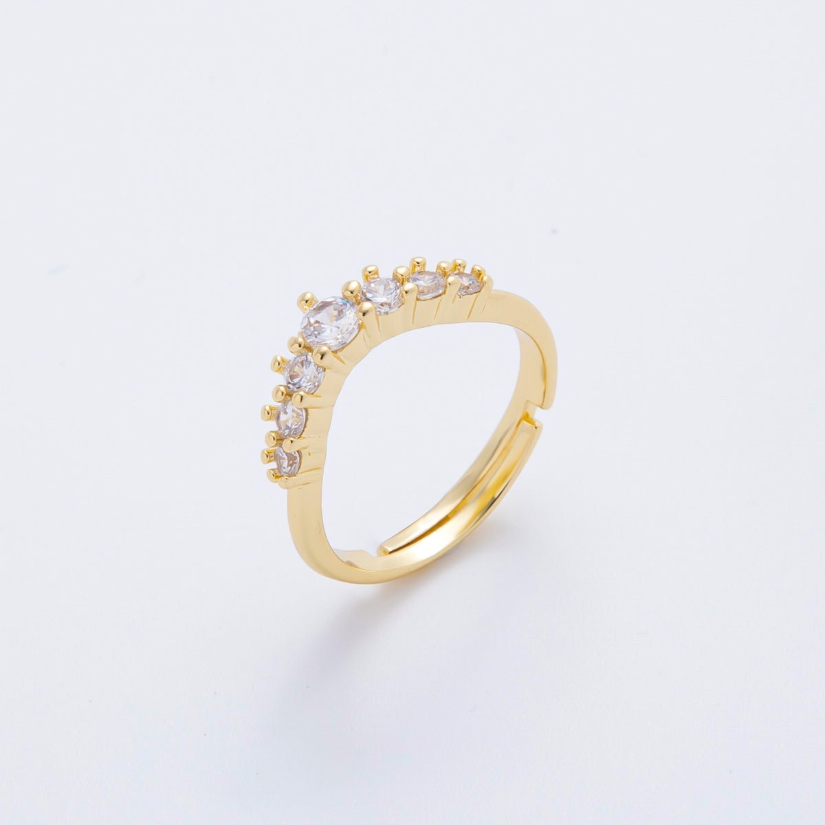 18K Gold Filled Micro Paved CZ Gradient Curved Chevron Adjustable Ring | O2251