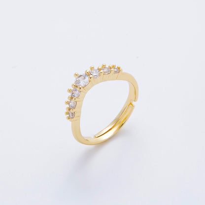 18K Gold Filled Micro Paved CZ Gradient Curved Chevron Adjustable Ring | O2251