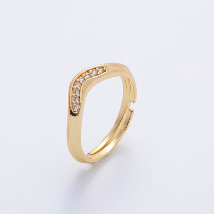 18K Gold Filled Micro Paved CZ Thin Chevron Curved Adjustable Ring | O2247