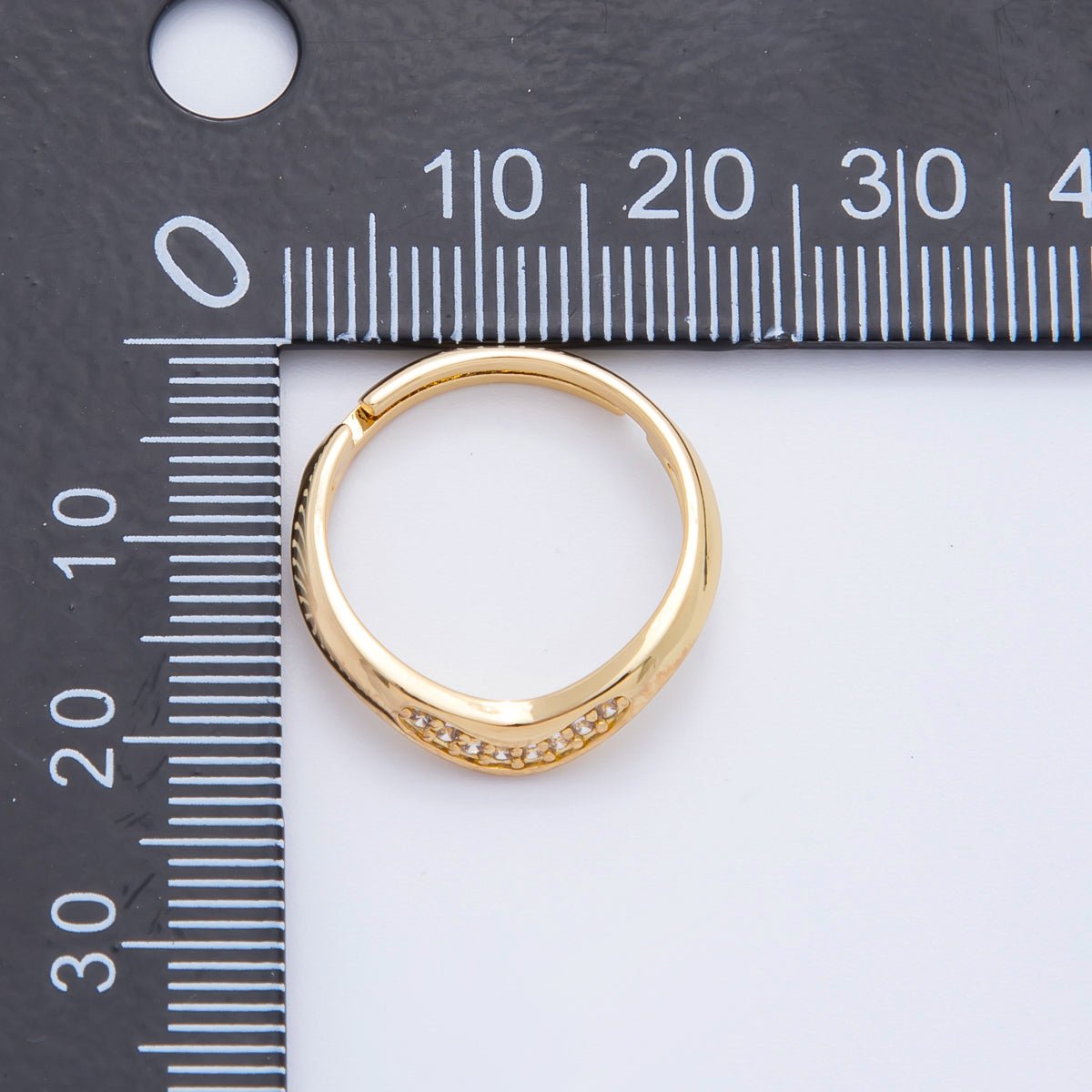 18K Gold Filled Micro Paved CZ Thin Chevron Curved Adjustable Ring | O2247
