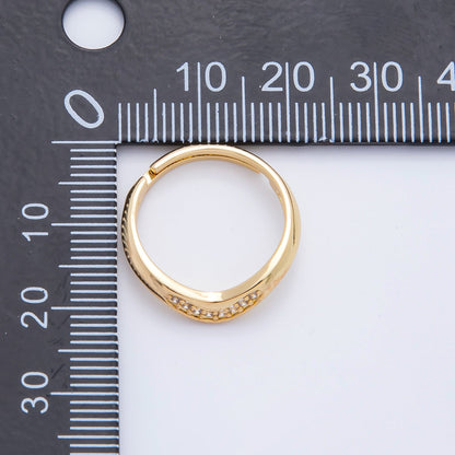 18K Gold Filled Micro Paved CZ Thin Chevron Curved Adjustable Ring | O2247