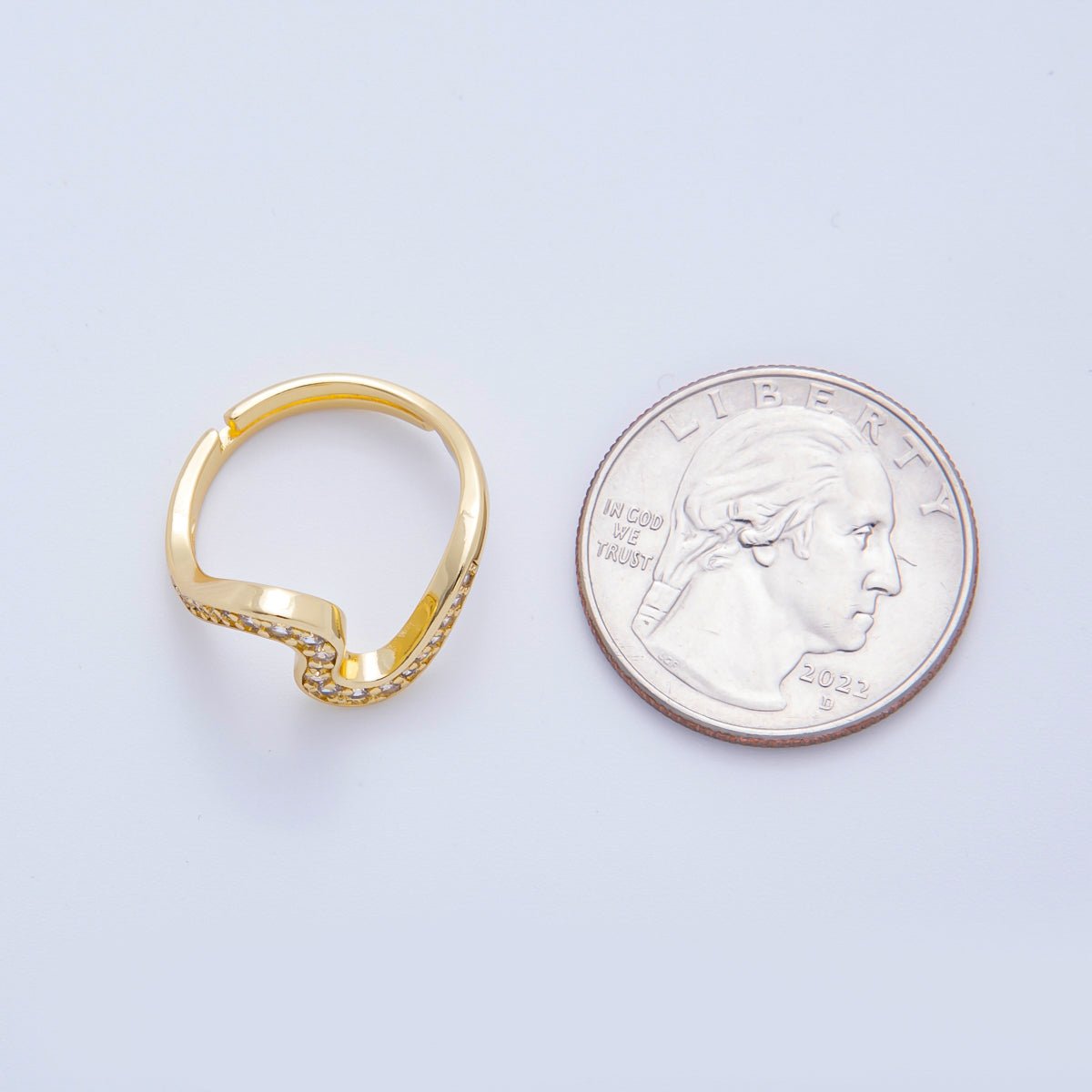 18K Gold Filled Micro Paved CZ Curved Wave Adjustable Ring in Gold &amp; Two-Toned | O-2169