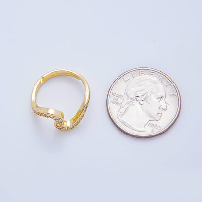 18K Gold Filled Micro Paved CZ Curved Wave Adjustable Ring in Gold &amp; Two-Toned | O-2169
