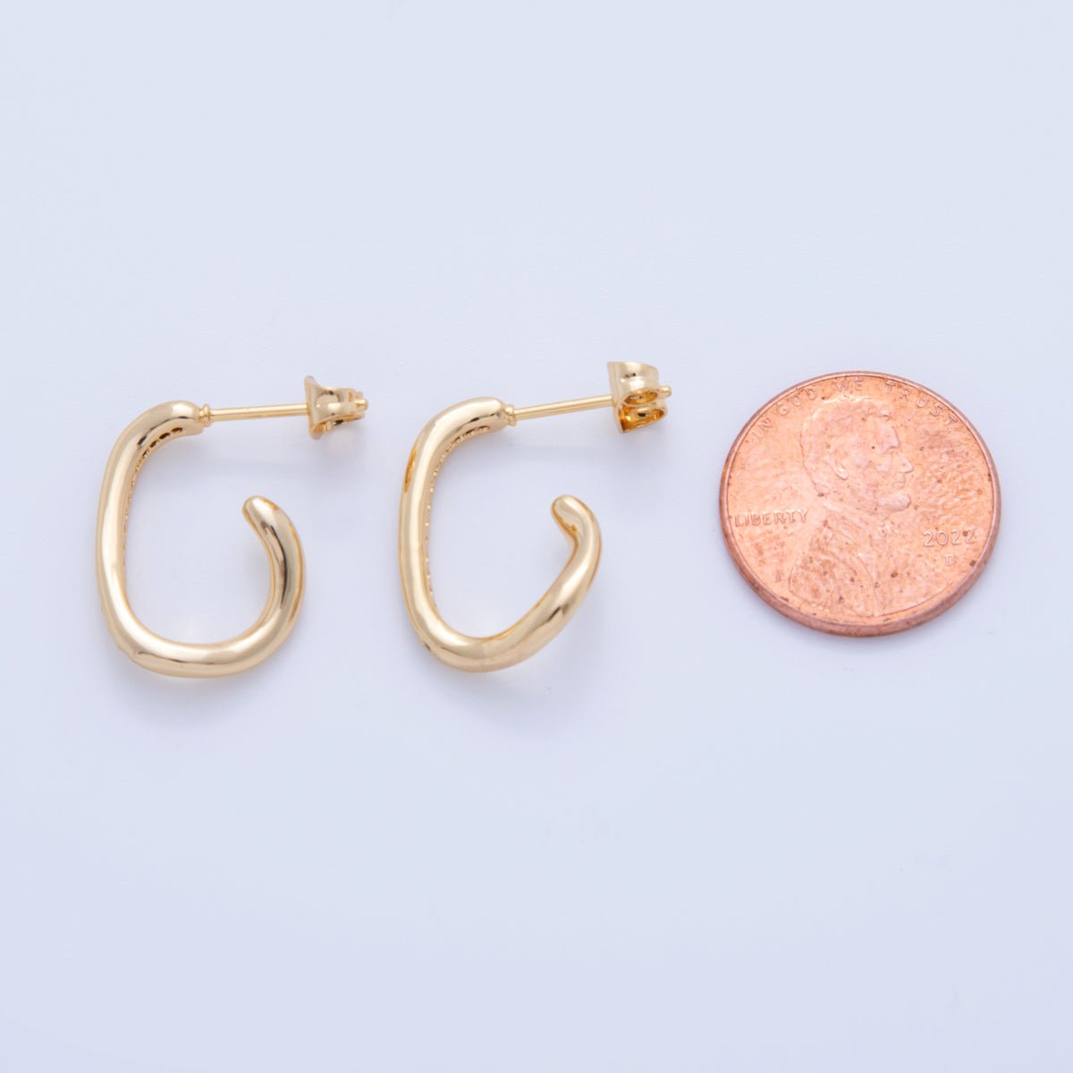 18K Gold Filled 20mm Micro Paved CZ Twist Abstract C-Shaped Hoop Earrings | AI380