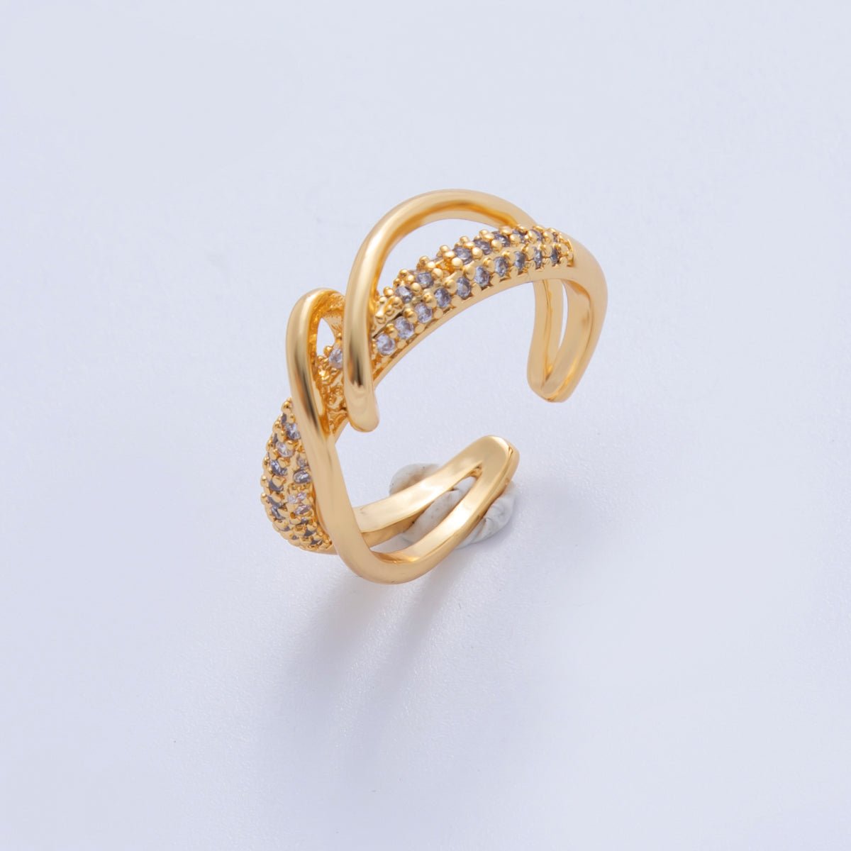 18K Gold Filled Micro Paved CZ Coil Double Band Ring | O1727