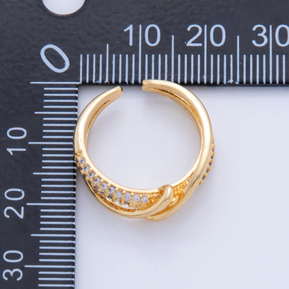 18K Gold Filled Micro Paved CZ Coil Double Band Ring | O1727