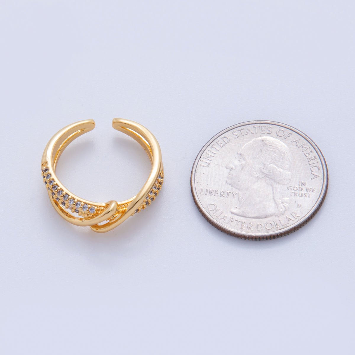 18K Gold Filled Micro Paved CZ Coil Double Band Ring | O1727