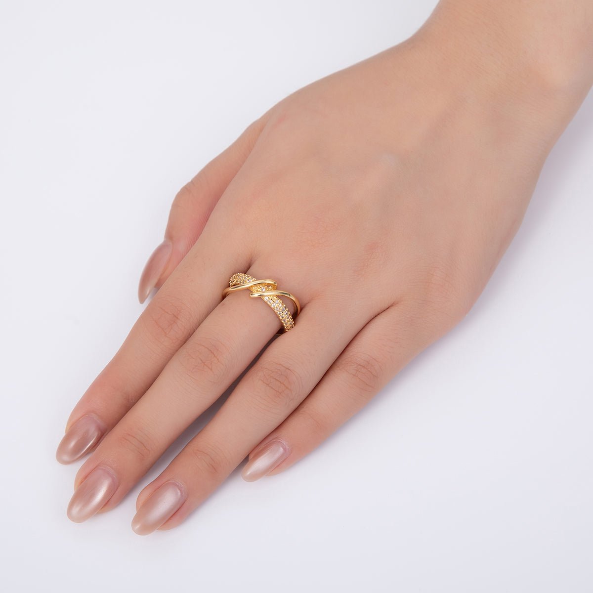 18K Gold Filled Micro Paved CZ Coil Double Band Ring | O1727
