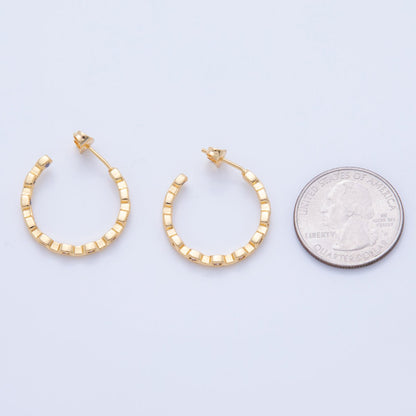 18K Gold Filled Micro Paved CZ Curb Link Chain C-Shaped Hoop Earrings | AI403