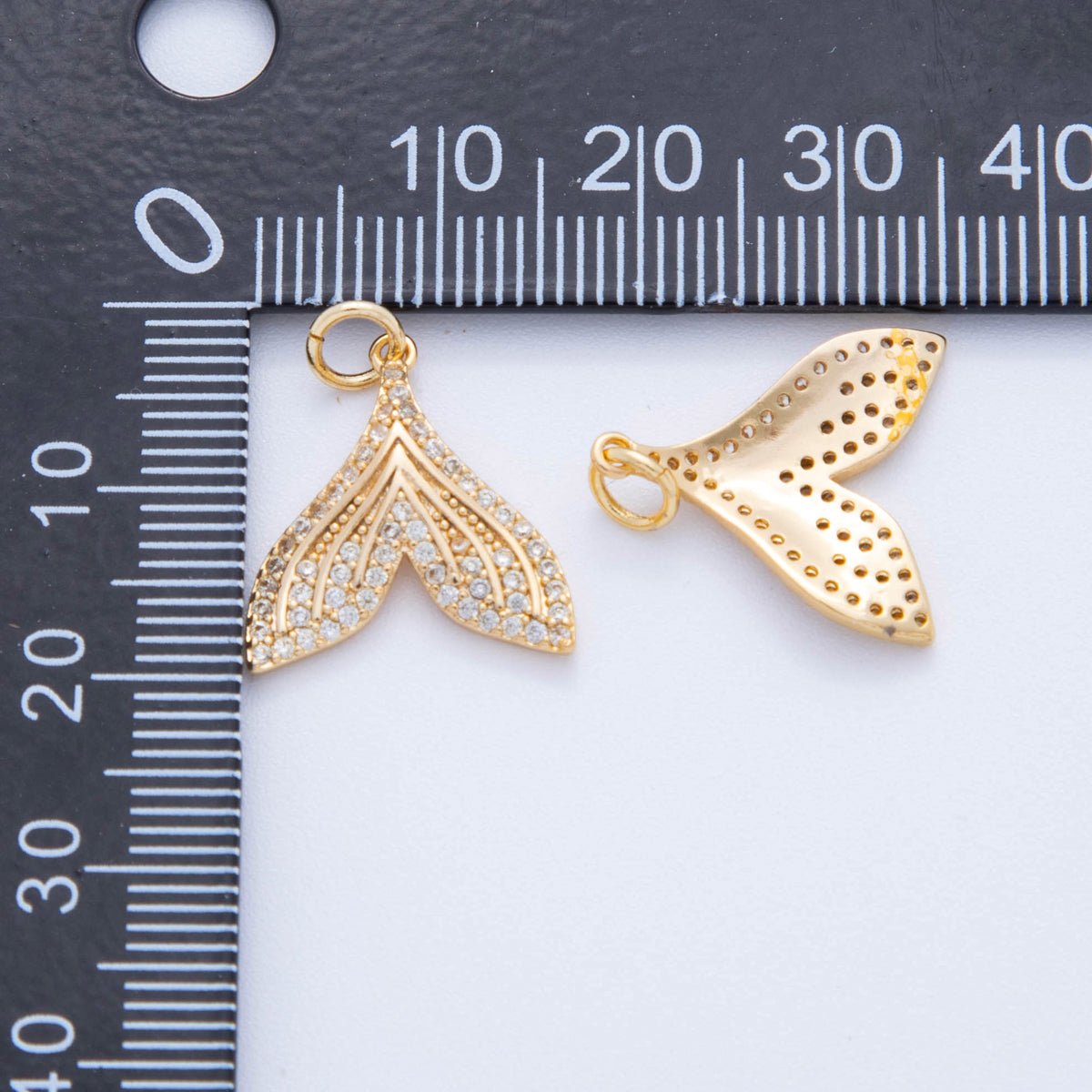 18K Gold Filled Micro Paved CZ Dotted Fish Tail Charm | AF388
