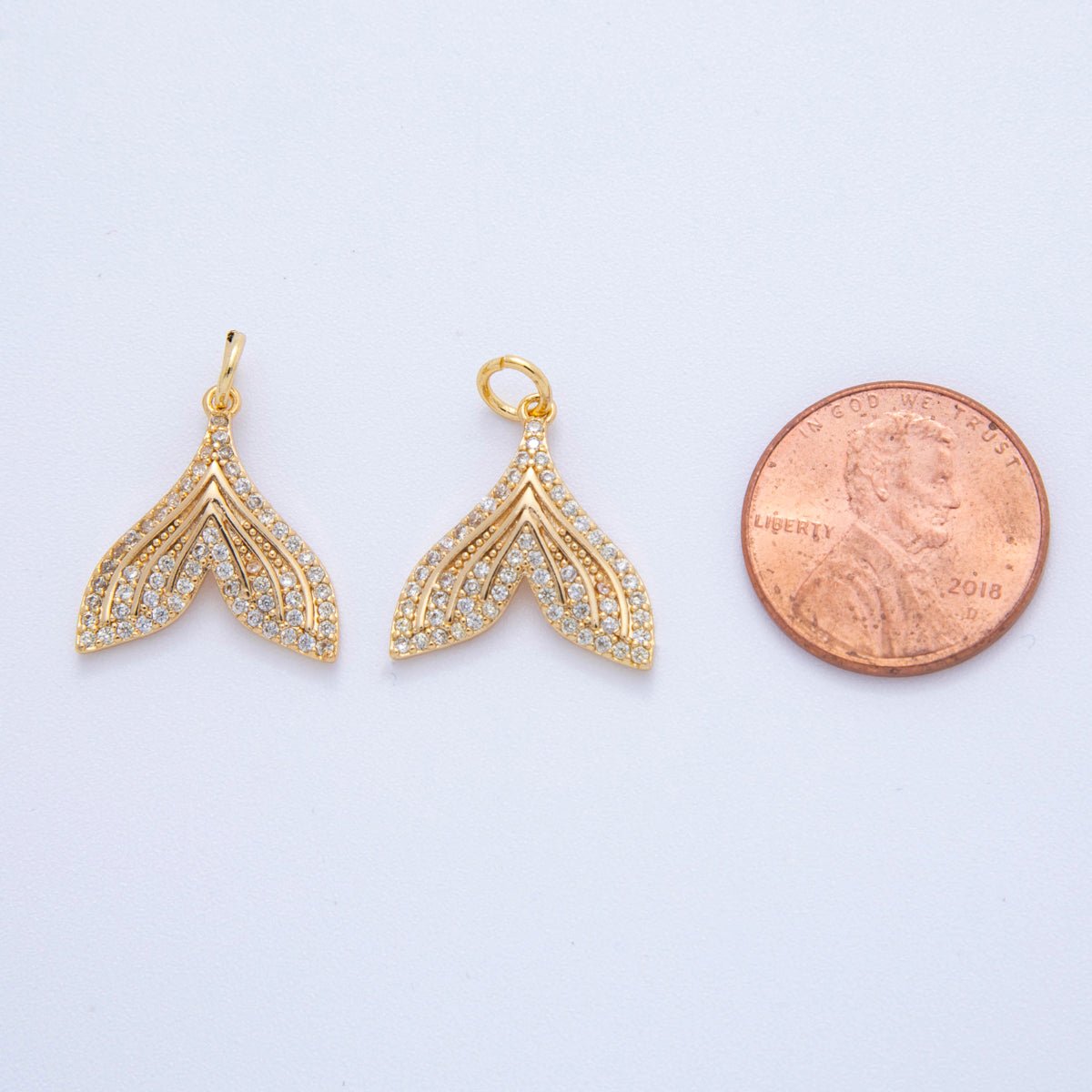 18K Gold Filled Micro Paved CZ Dotted Fish Tail Charm | AF388