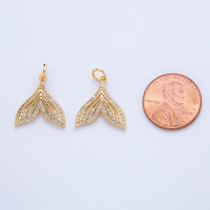 18K Gold Filled Micro Paved CZ Dotted Fish Tail Charm | AF388