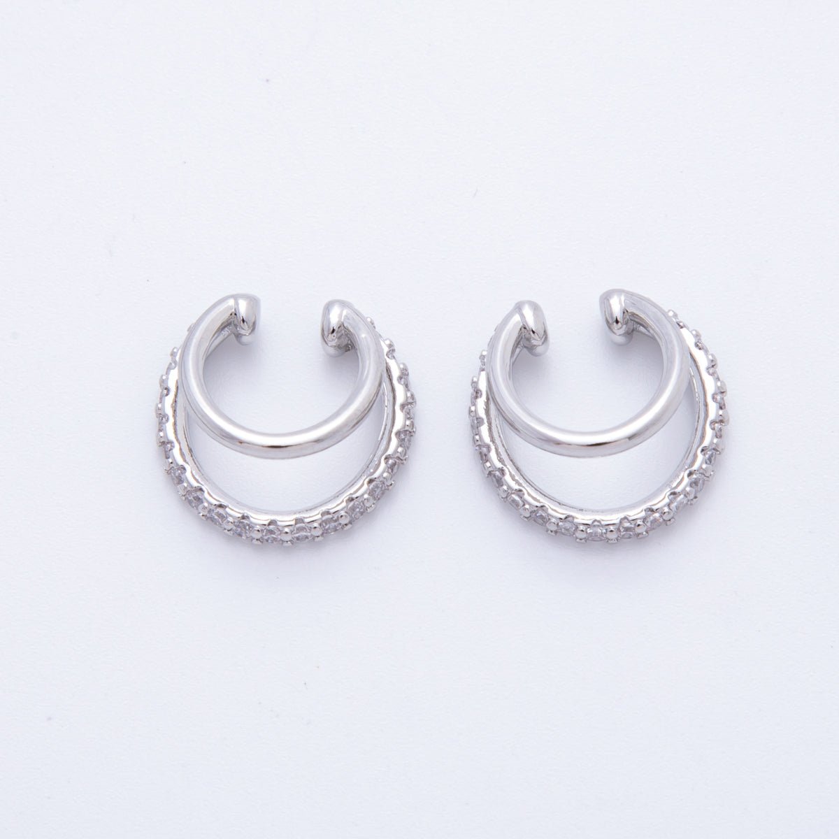 18K Gold Filled Micro Paved CZ Double Band Ear Cuff Earrings in Gold &amp; Silver | AI-00262