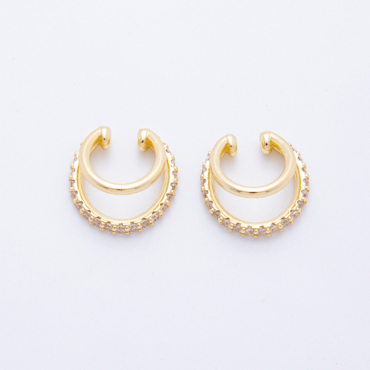 18K Gold Filled Micro Paved CZ Double Band Ear Cuff Earrings in Gold &amp; Silver | AI-00262