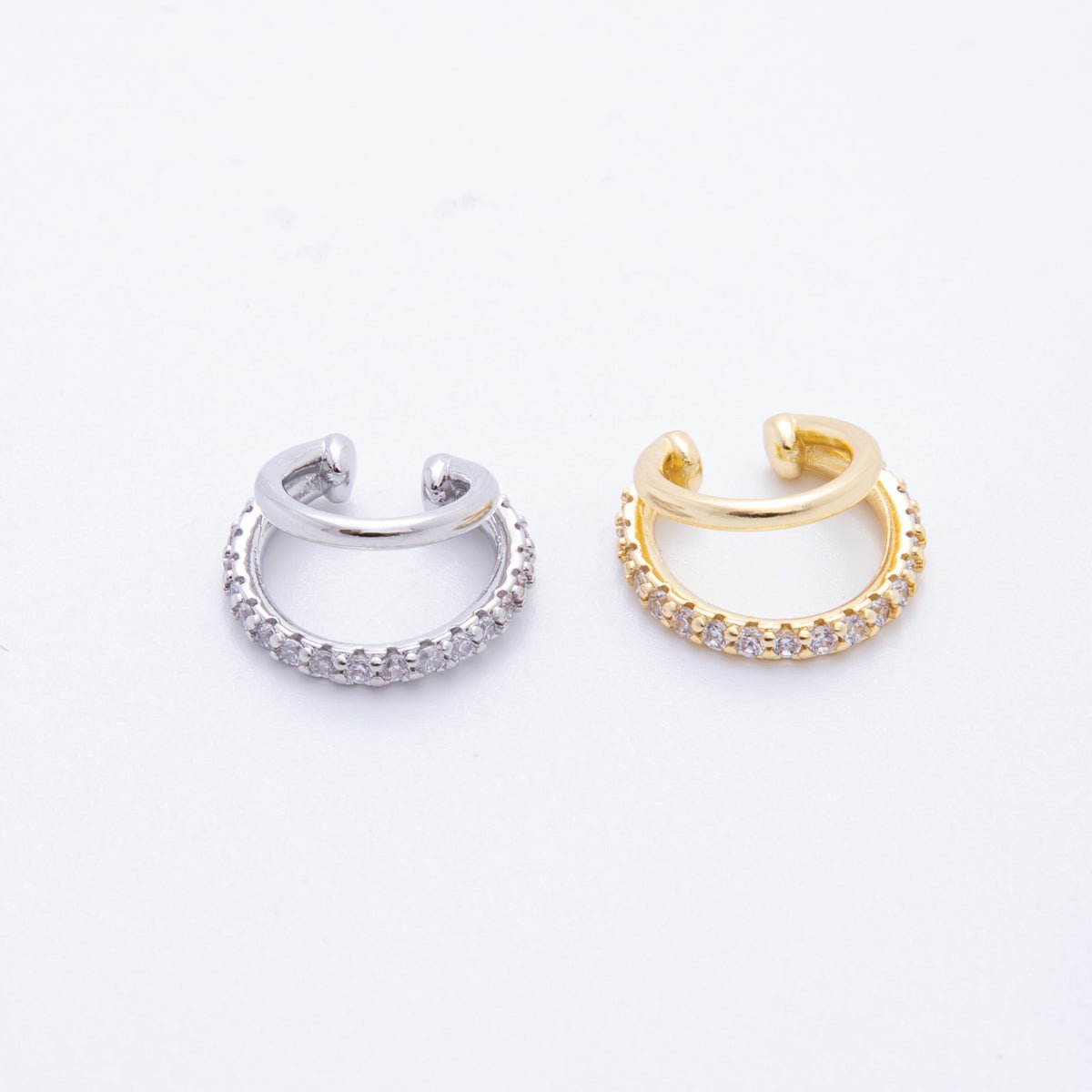 18K Gold Filled Micro Paved CZ Double Band Ear Cuff Earrings in Gold &amp; Silver | AI-00262